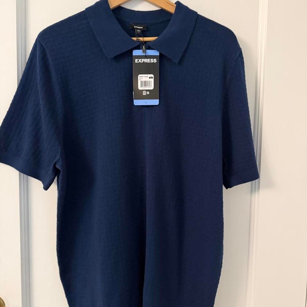 Express navy blue polo shirt size L #express #preppy